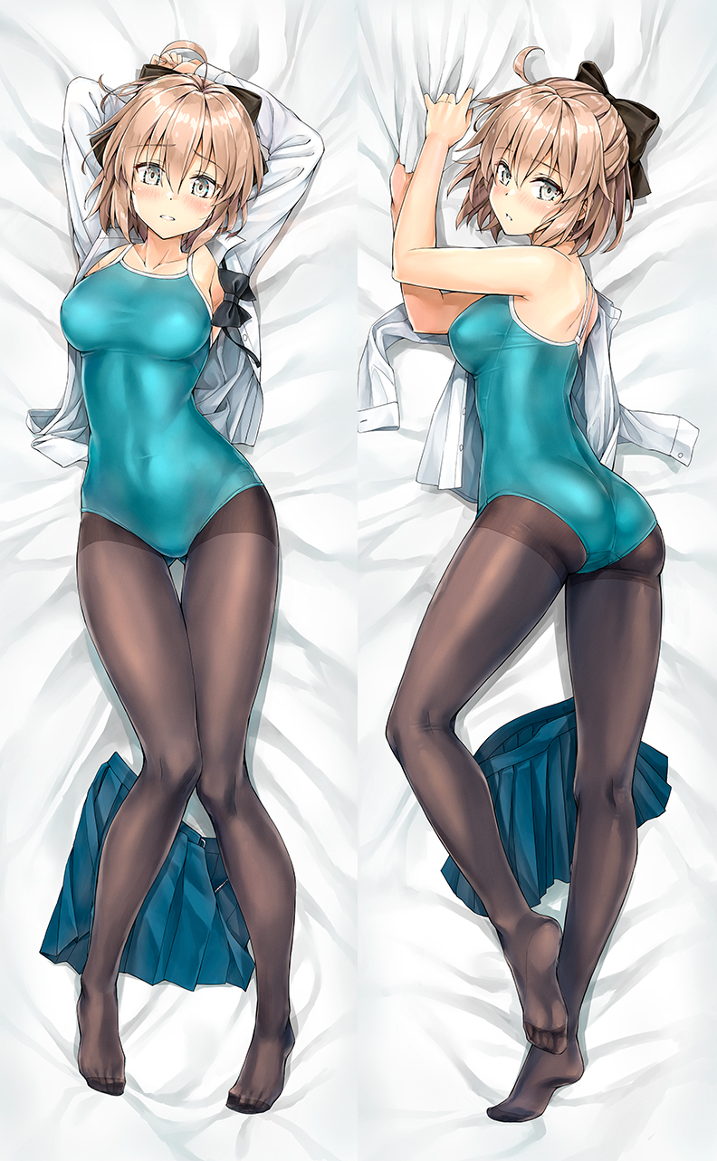 1girl, ahoge, armpits, arms_behind_head, arms_up, artoria_pendragon_(all), artoria_pendragon_(swimsuit_ruler)_(fate), ass