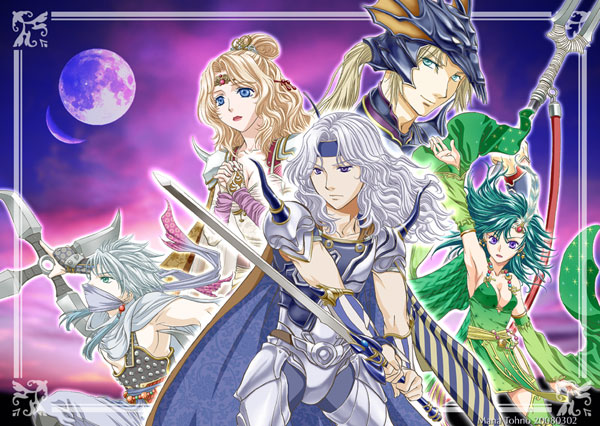 armor, blonde_hair, blue_eyes, cain_highwind, cape, cecil_harvey, detached_sleeves, dragoon