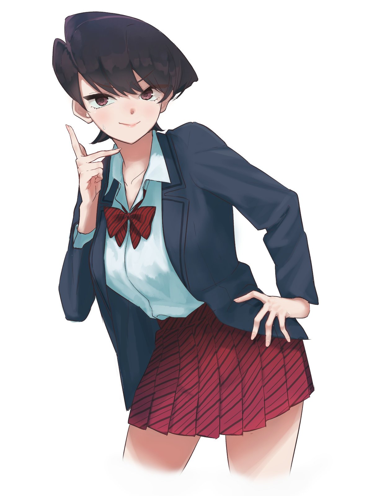 1girl, black_eyes, black_hair, bow, bowtie, breasts, highres, komi-san_wa_komyushou_desu