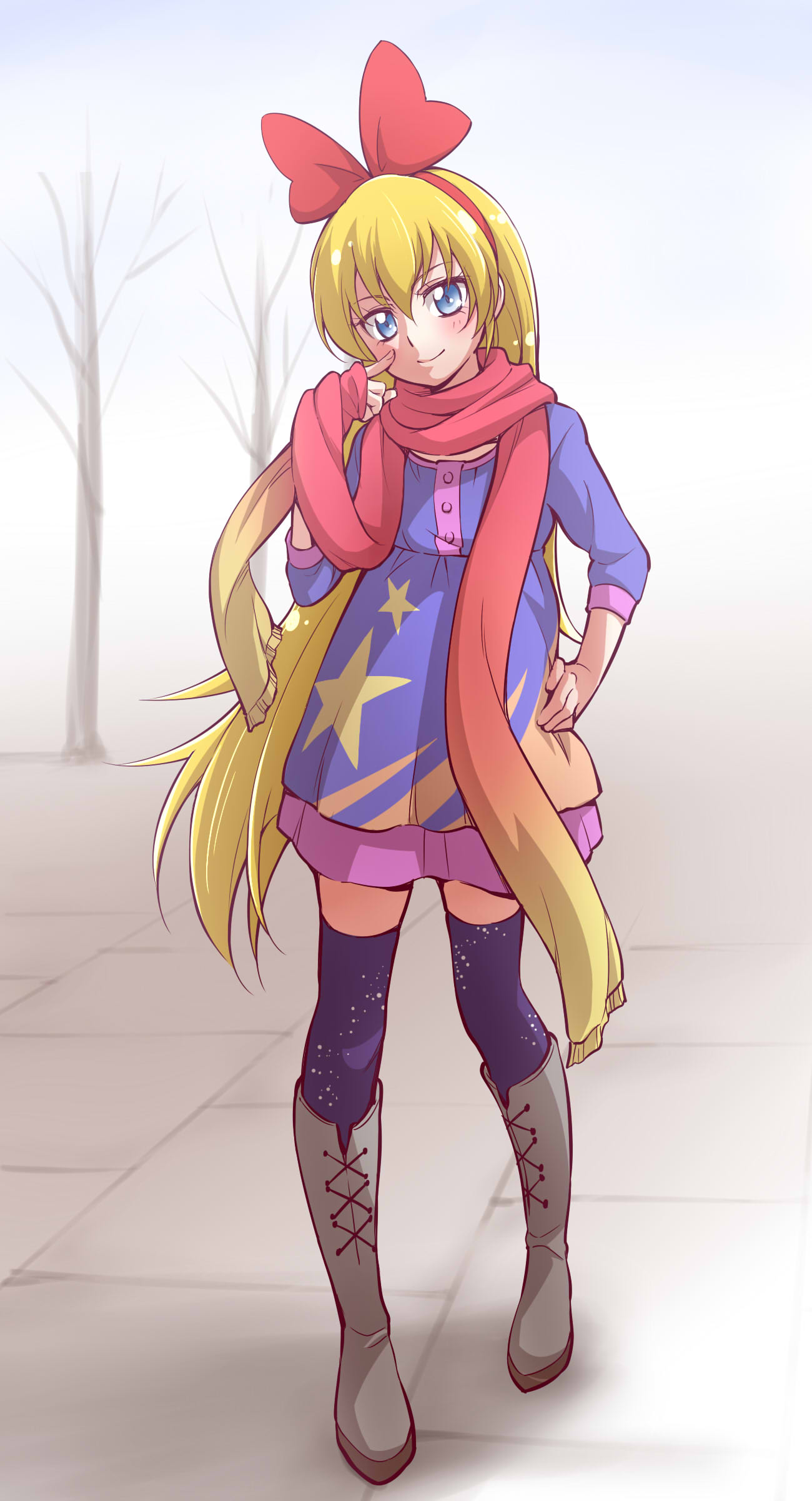 1girl, absurdres, aikatsu!, aikatsu!_(series), bangs, blonde_hair, blue_dress, blue_eyes