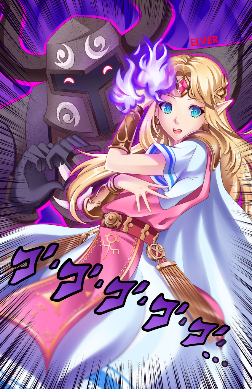1girl, 1other, a.p.p.p., absurdres, artist_name, bangs, belt, blonde_hair
