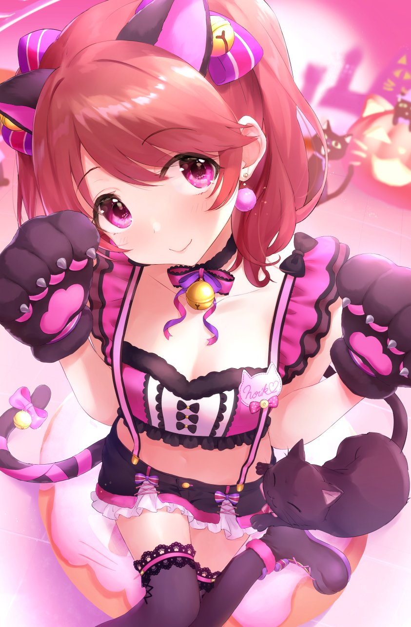 1girl, animal_ears, bell, bell_collar, bow, breasts, brown_hair, bvucki36gzoeq1c