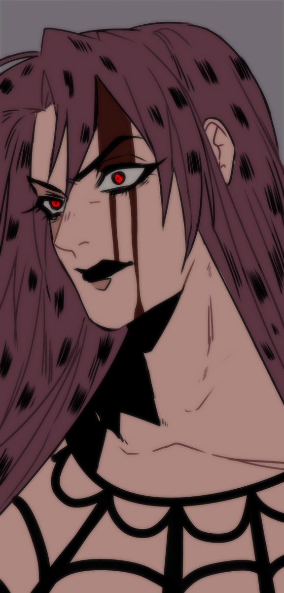 1boy, blood, blood_on_face, diavolo, highres, jojo_no_kimyou_na_bouken, jonya, lipstick, long_hair, makeup, male_focus, pink_hair, red_eyes, simple_background, solo, upper_body