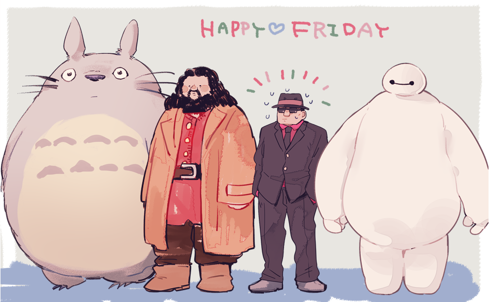 2boys, asako_(itiba), baymax, beard, belt, big_hero_6, black_hair, black_headwear