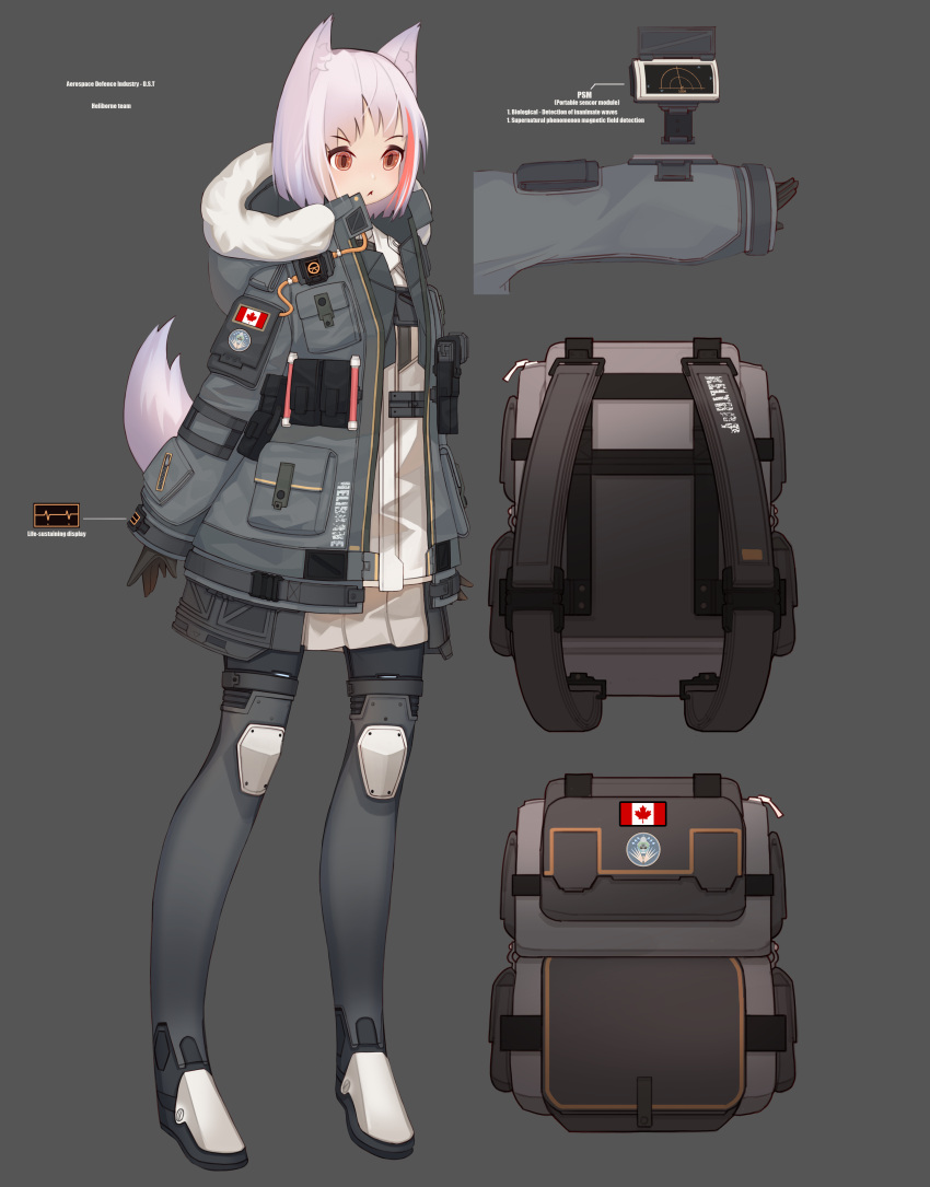 1girl, absurdres, animal_ears, camouflage, canadian_flag, highres, jacket, military