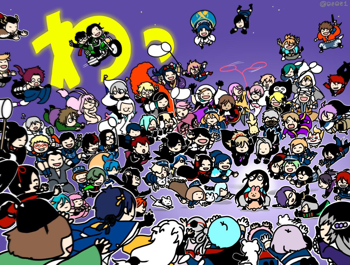 6+boys, aizen_kunitoshi, akashi_kuniyuki, akita_toushirou, animal, antenna_hair, aqua_hair, armor