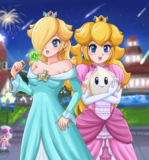 blonde_hair, blue_eyes, crown, dress, earrings, elbow_gloves, gloves, green_eyes