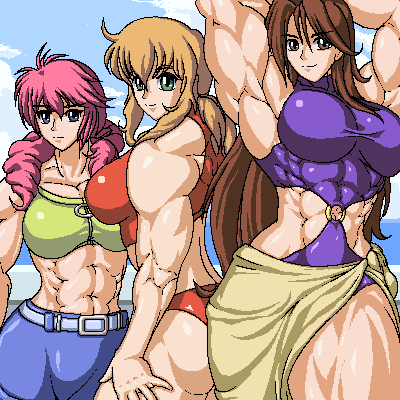 abs, blue_eyes, brown_eyes, brown_hair, christina_sierra, drill_hair, feldt_grace, green_eyes