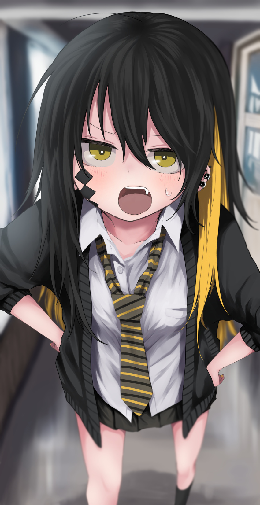 1girl, absurdres, ahoge, bangs, black_hair, black_jacket, black_legwear, black_skirt