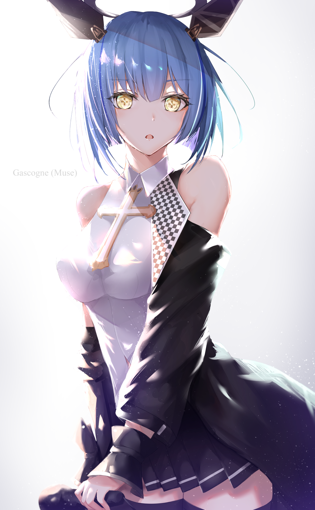 +_+, 1girl, azur_lane, black_jacket, black_legwear, black_skirt, blue_hair, breasts
