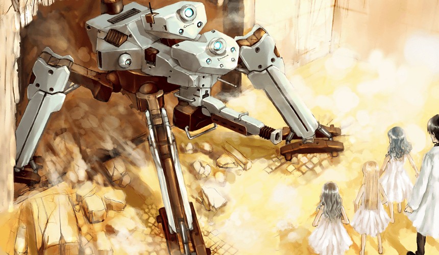child, dress, ema_(clovers), episode_of_the_clovers, game_cg, mecha, multiple_girls, ooyari_ashito, oyari_ashito, robot, sayu_(clovers), toka_(clovers), white_dress