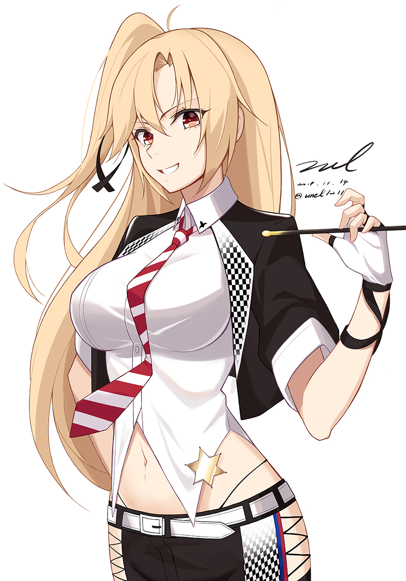 1girl, azur_lane, belt, black_jacket, black_shorts, blonde_hair, breasts, checkered