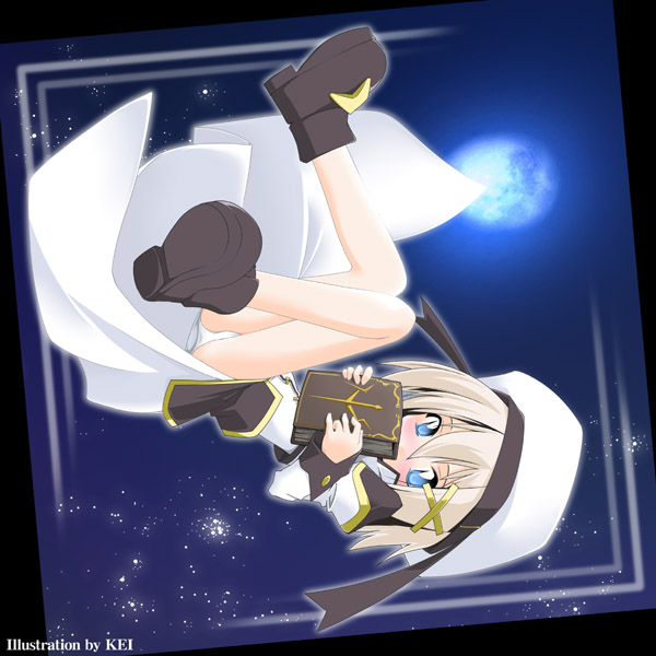blue_eyes, book, hat, kei_(fortune), mahou_shoujo_lyrical_nanoha, mahou_shoujo_lyrical_nanoha_a's, mahou_shoujo_lyrical_nanoha_a's, moon