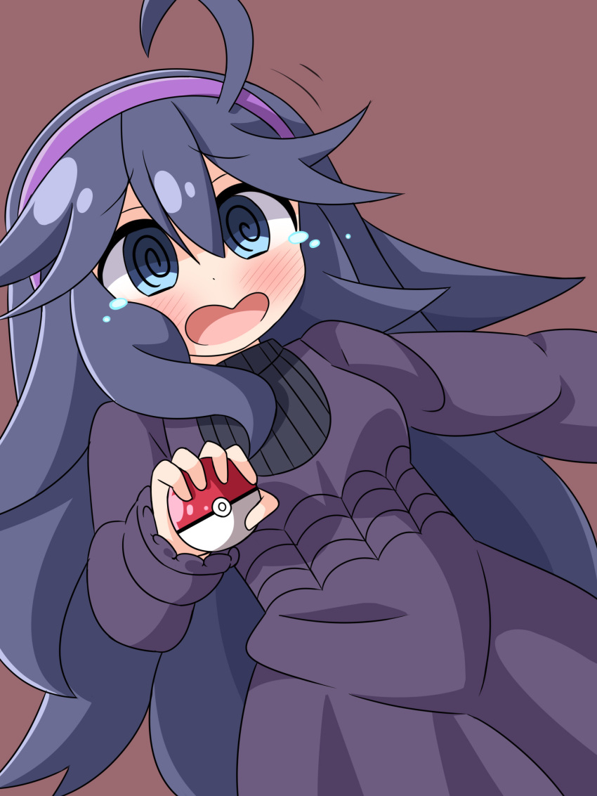 1girl, @_@, ahoge, bangs, black_hair, blue_eyes, blush, breasts