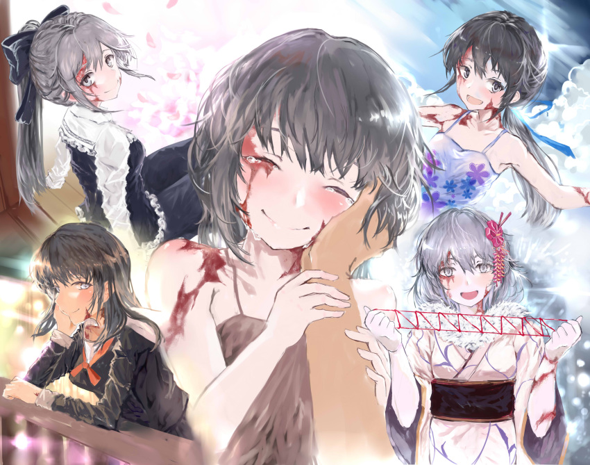 1girl, :d, ^_^, absurdres, bangs, bare_arms, bare_shoulders, black_hair