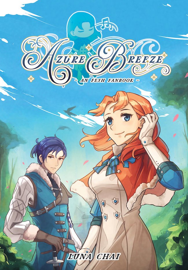 1boy, 1girl, annette_fantine_dominic, artist_name, capelet, cover, dress, english_text