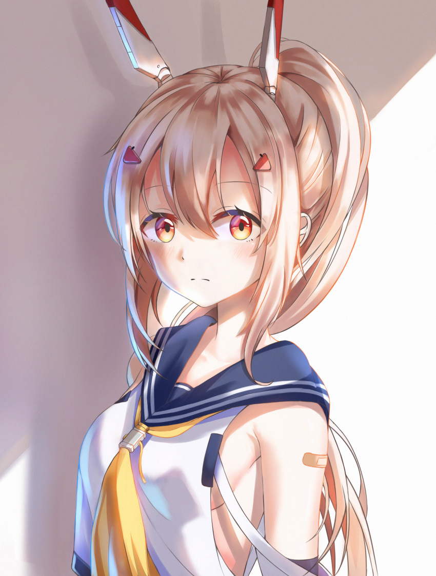 1girl, absurdres, ascot, ayanami_(azur_lane), azur_lane, bandaid, bandaid_on_arm, bare_shoulders