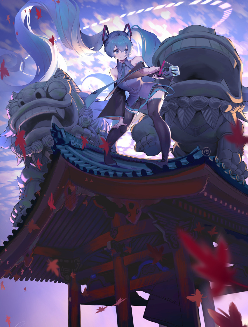 1girl, absurdly_long_hair, absurdres, aqua_eyes, aqua_hair, aqua_neckwear, architecture, bare_shoulders