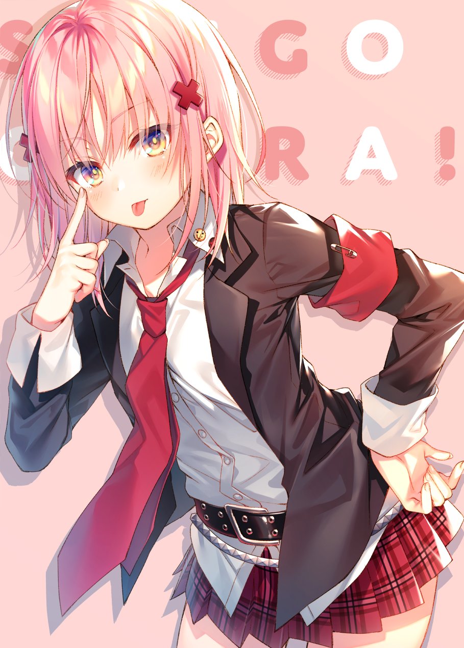 1girl, armband, belt, black_jacket, blazer, buttons, collared_shirt, commentary_request
