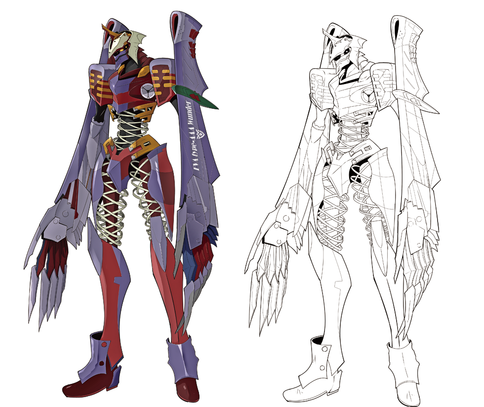 aaa_wunder, alternate_form, concept_art, english_text, evangelion:_3.0_you_can_(not)_redo, full_body, kagami_rei, lineart, mecha, neon_genesis_evangelion, no_humans, no_pupils, rebuild_of_evangelion, science_fiction, transformation