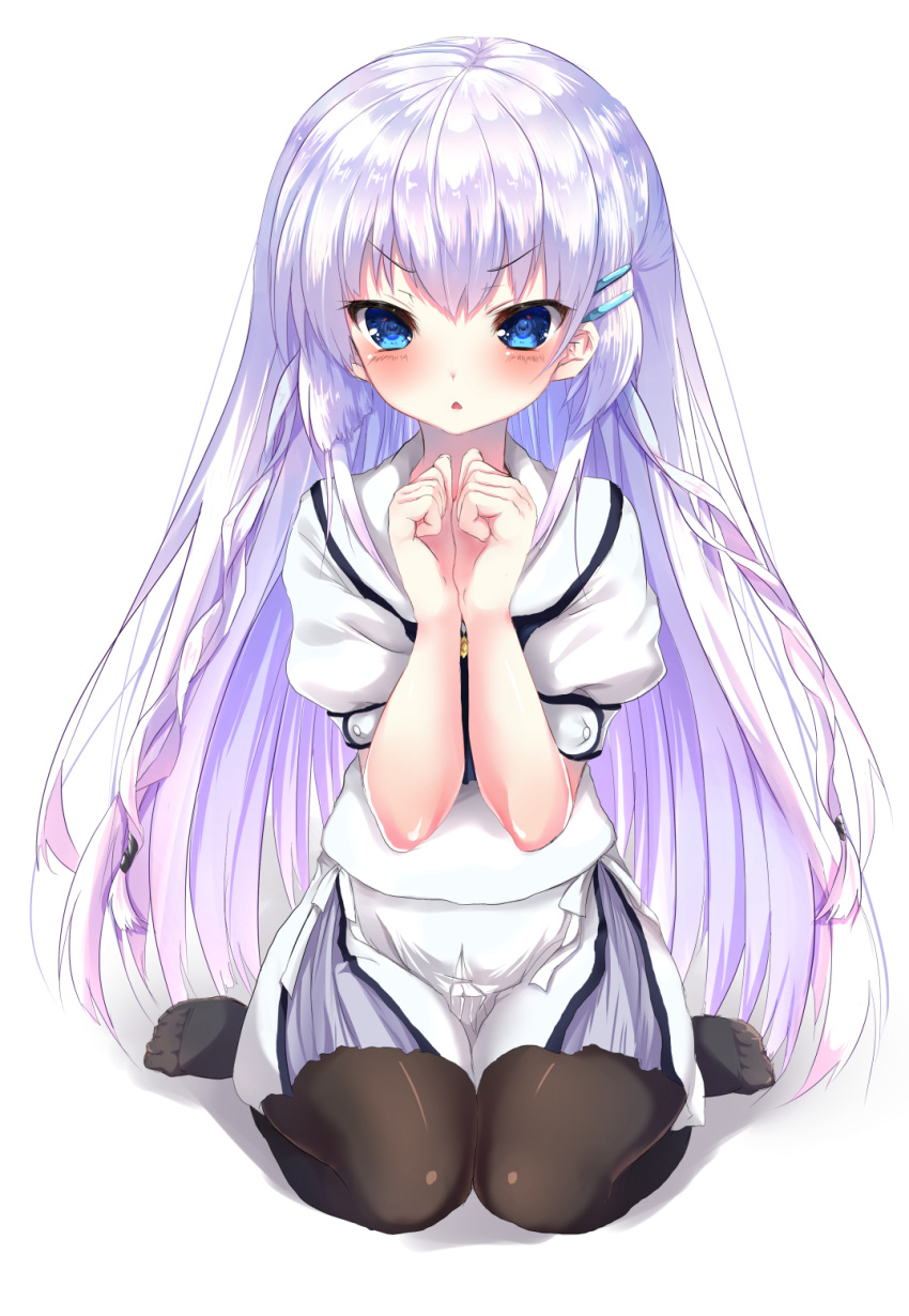 blue_eyes, blush, braid, feet, gradient_hair, hair_ornament, hairclip, highres