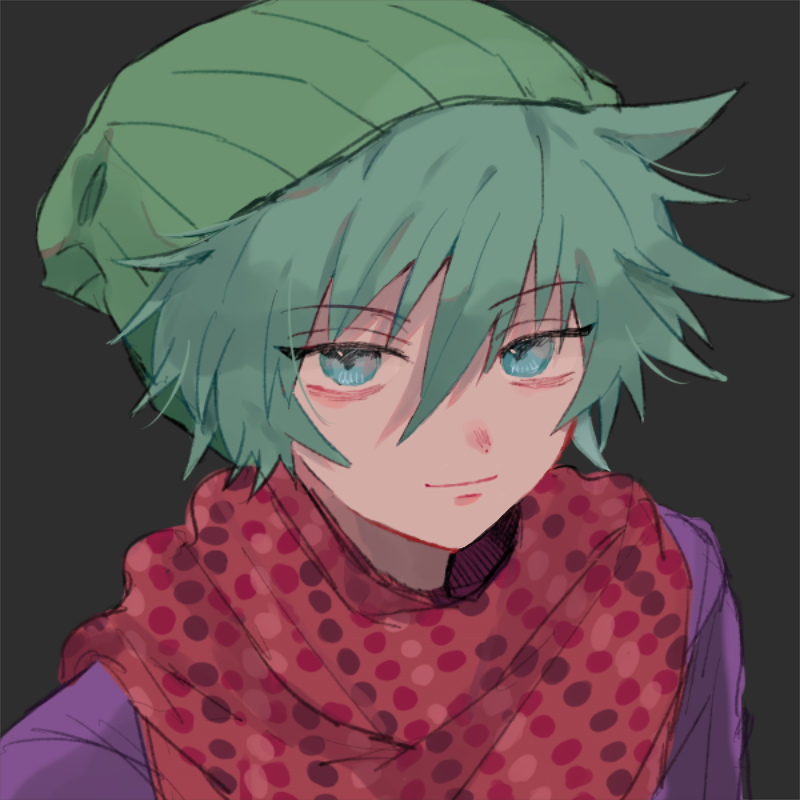 1boy, beanie, eyebrows_visible_through_hair, green_eyes, green_hair, hat, hiyori_sou, kimi_ga_shine