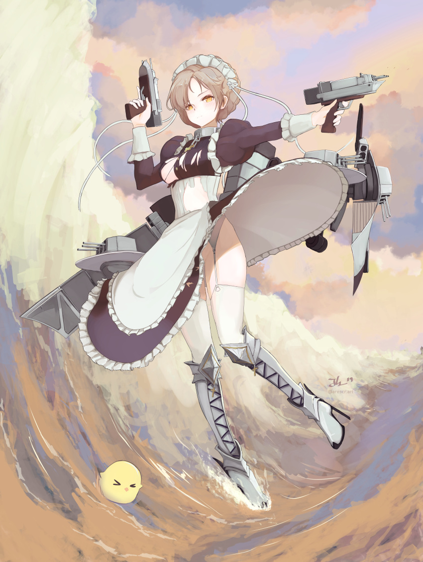 1girl, absurdres, apron, arescr, armored_boots, azur_lane, blush, boots