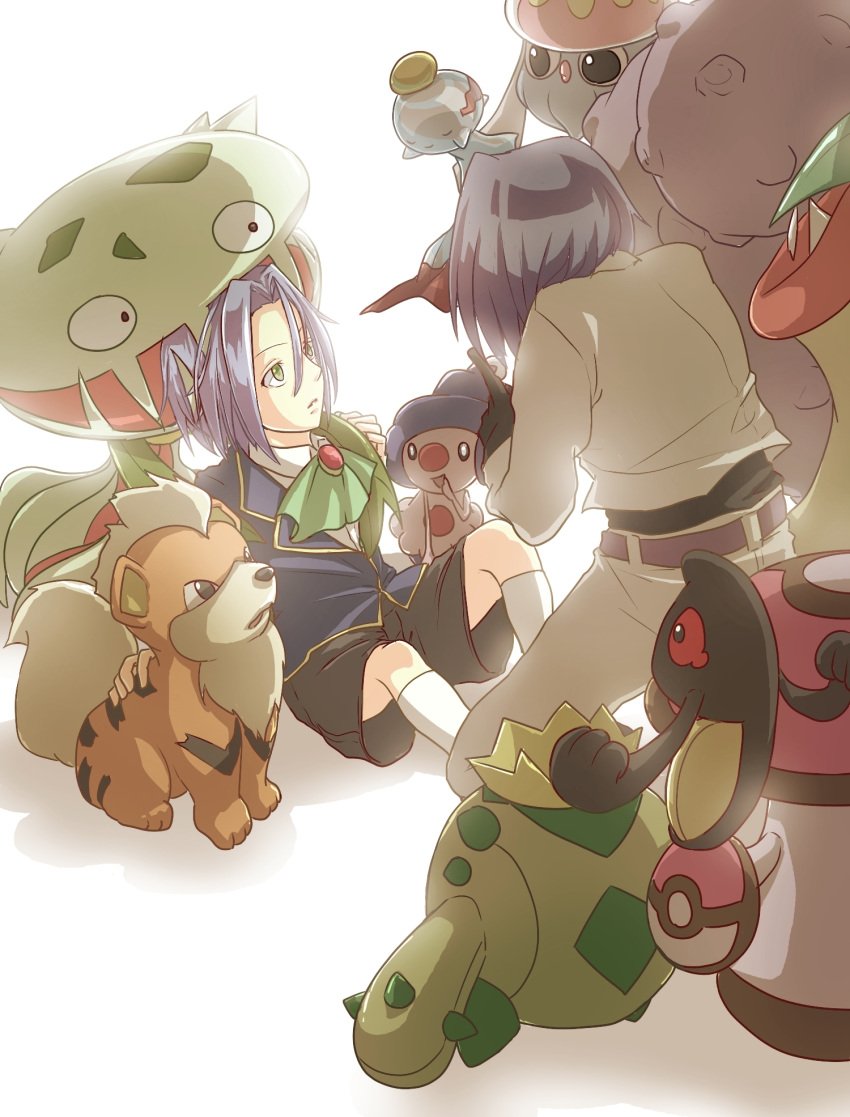 1boy, blue_hair, cacnea, chimecho, gardear058, green_eyes, growlithe, highres