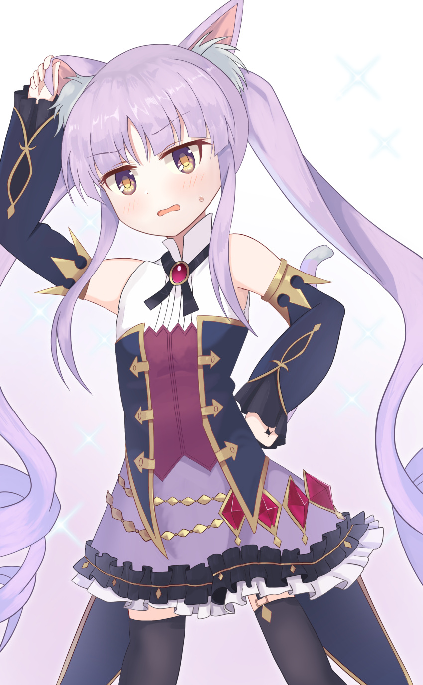 1girl, absurdres, animal_ear_fluff, animal_ears, bangs, bare_shoulders, black_legwear, black_sleeves