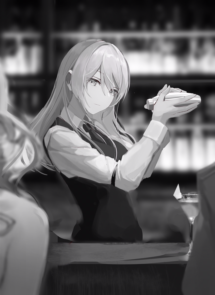 2girls, ak-12_(girls_frontline), an-94_(girls_frontline), bar, bartender, changpan_hutao, cocktail, cocktail_glass