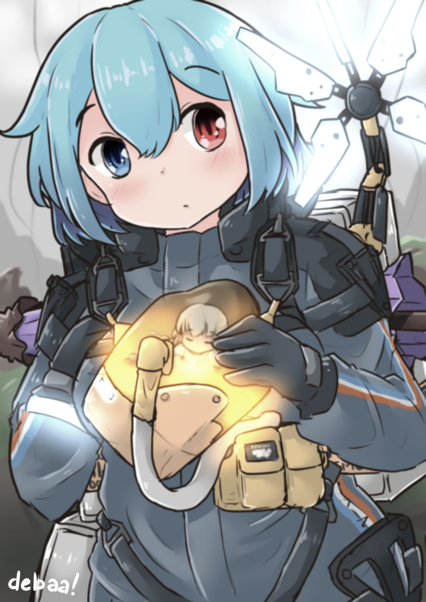 2girls, alternate_costume, artist_name, backpack, bag, bangs, blue_eyes, blue_hair