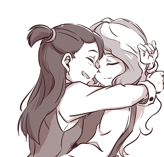 2girls, arms_around_neck, blush, buttons, closed_eyes, collared_shirt, couple, diana_cavendish