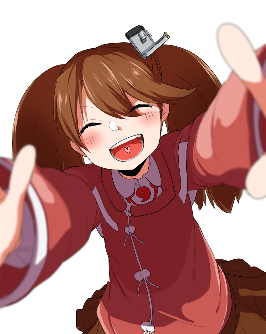 1girl, blurry, blurry_foreground, brown_hair, brown_skirt, closed_eyes, commentary_request, depth_of_field