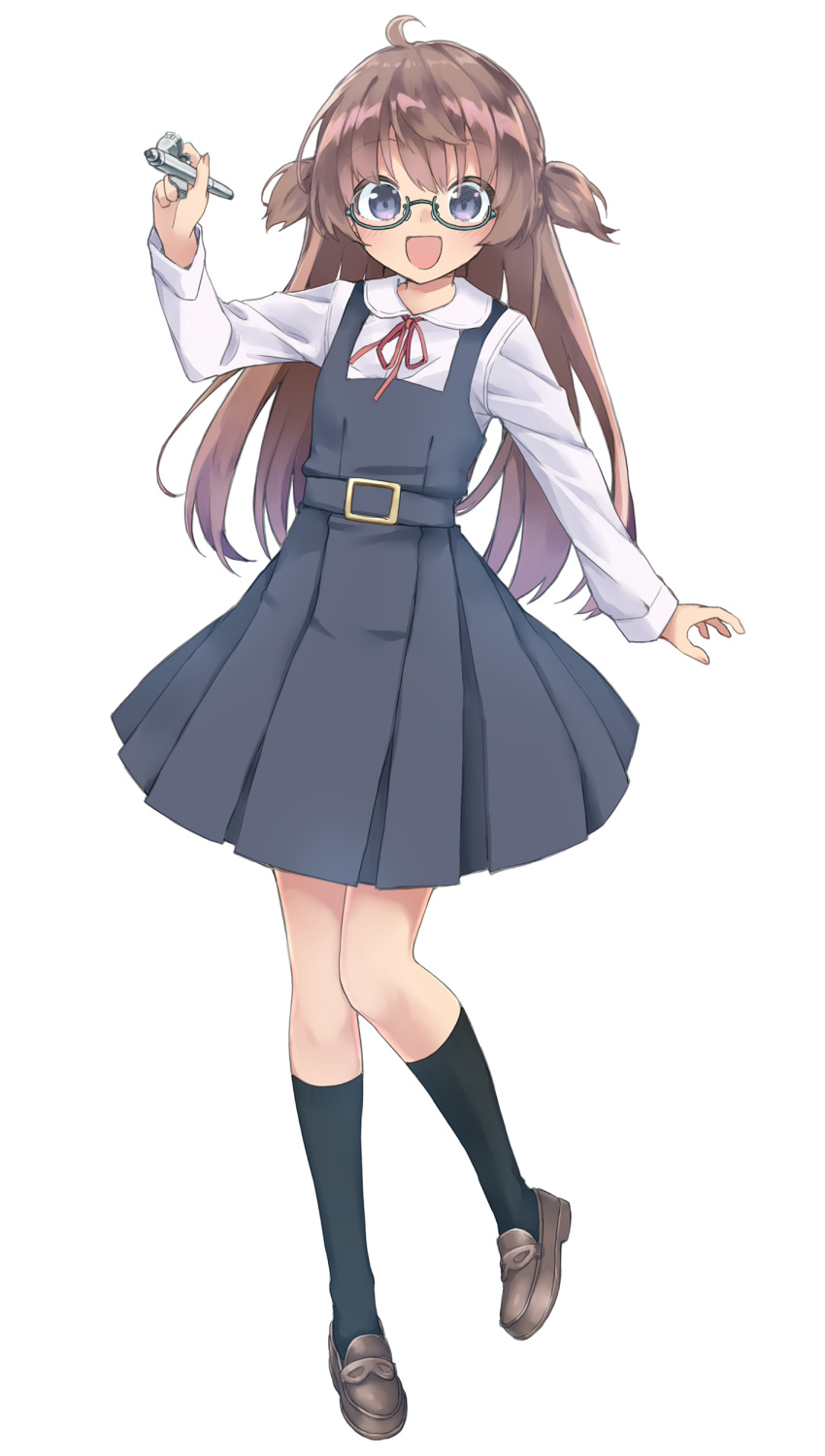 1girl, :d, absurdres, ahoge, airbrush, amemiya_sekira, black_dress, black_legwear