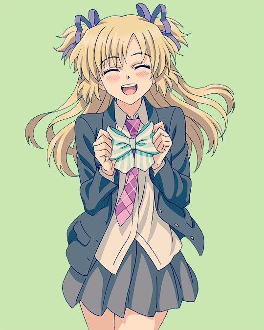 1girl, blonde_hair, blue_ribbon, blush, closed_eyes, graphite_(medium), hair_ornament, harasyu1
