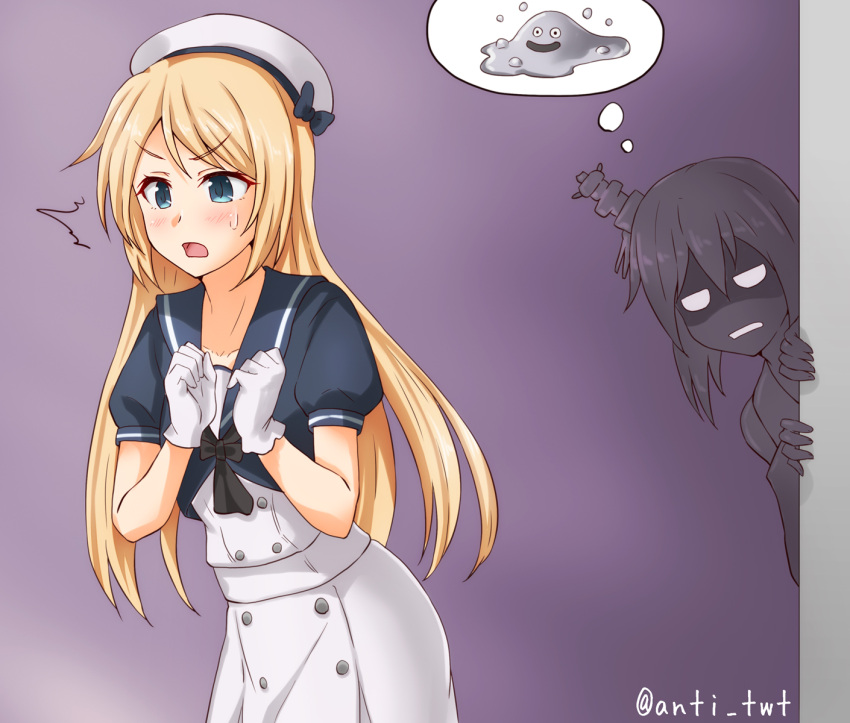 2girls, anti_(untea9), blonde_hair, blue_eyes, blue_sailor_collar, commentary_request, dragon_quest, dress