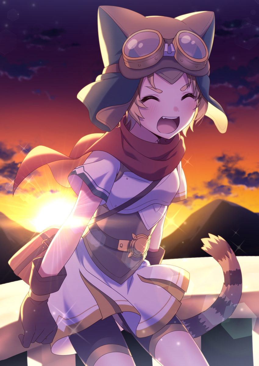 1girl, :d, ^_^, absurdres, animal_hat, arm_support, bike_shorts, black_gloves