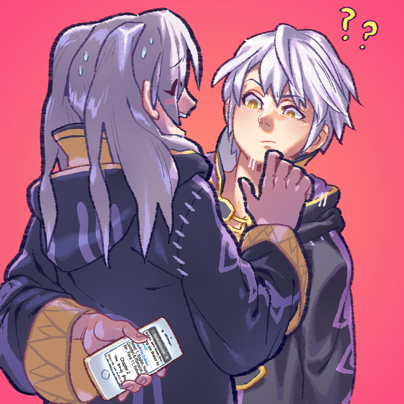1boy, 1girl, ??, ^_^, arm_behind_back, black_robe, blush, closed_eyes