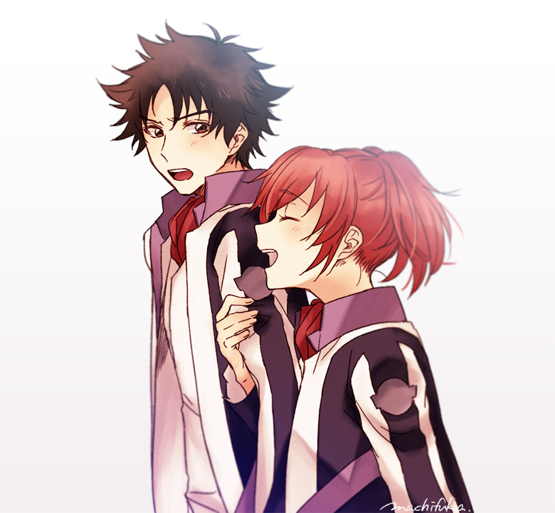 1boy, 1girl, ^_^, bangs, black_hair, blush, brown_eyes, closed_eyes