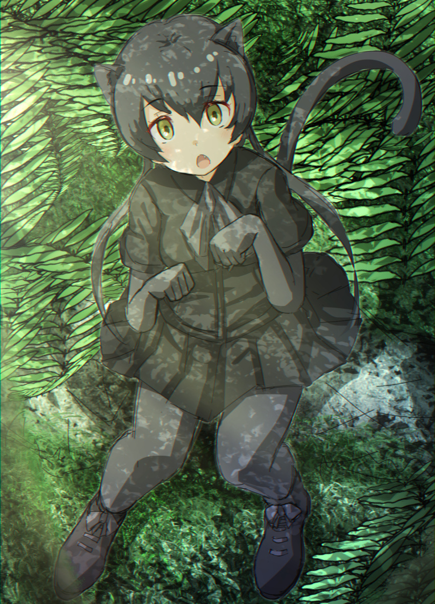 1girl, :o, absurdres, animal_ear_fluff, animal_ears, bangs, black_footwear, black_gloves