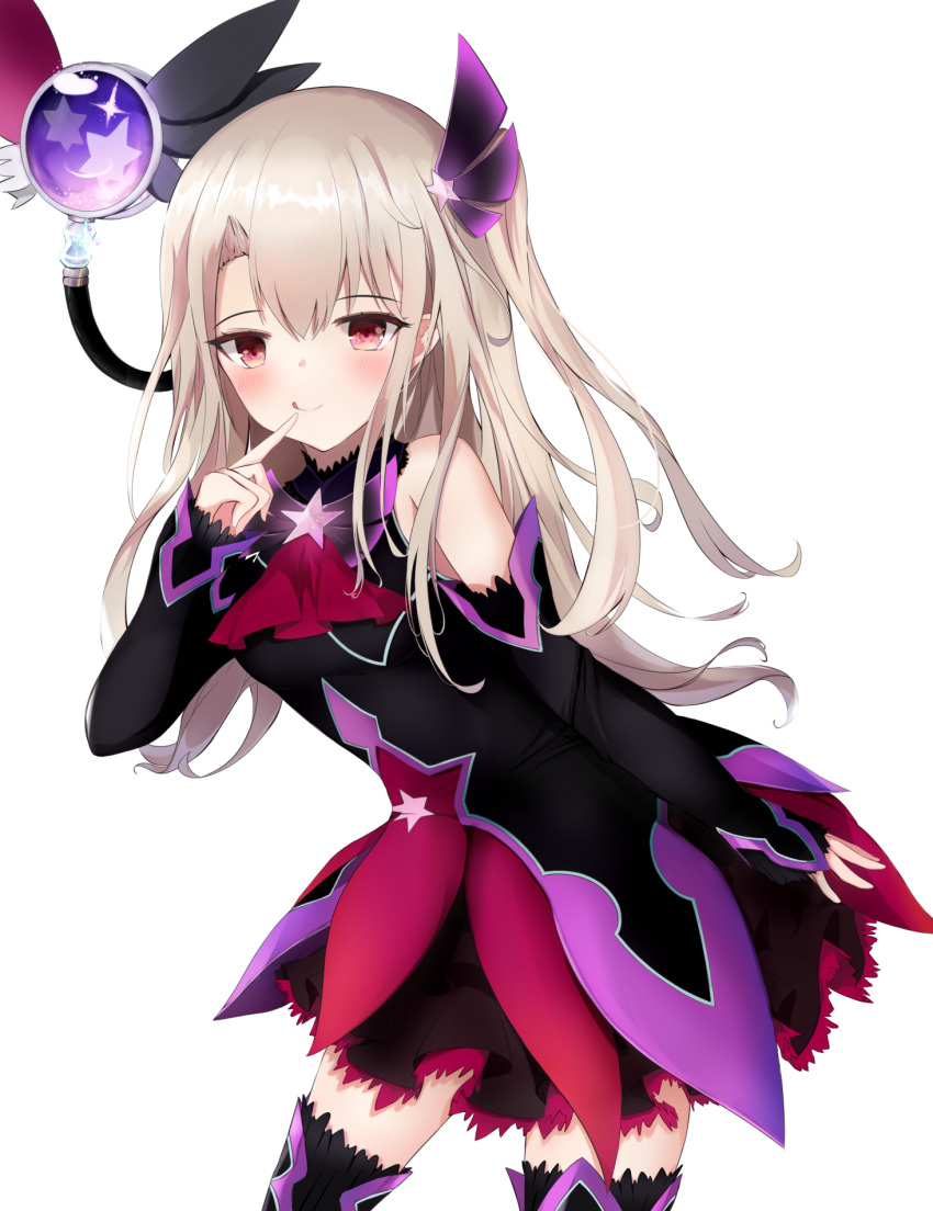 1girl, bangs, bare_shoulders, black_dress, black_legwear, blonde_hair, blush, breasts
