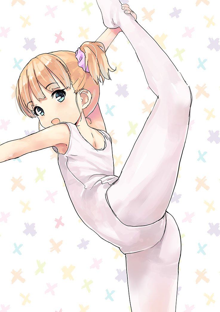 1girl, arm_up, armpits, ass, ballet, ballet_leotard, blue_eyes, commentary_request