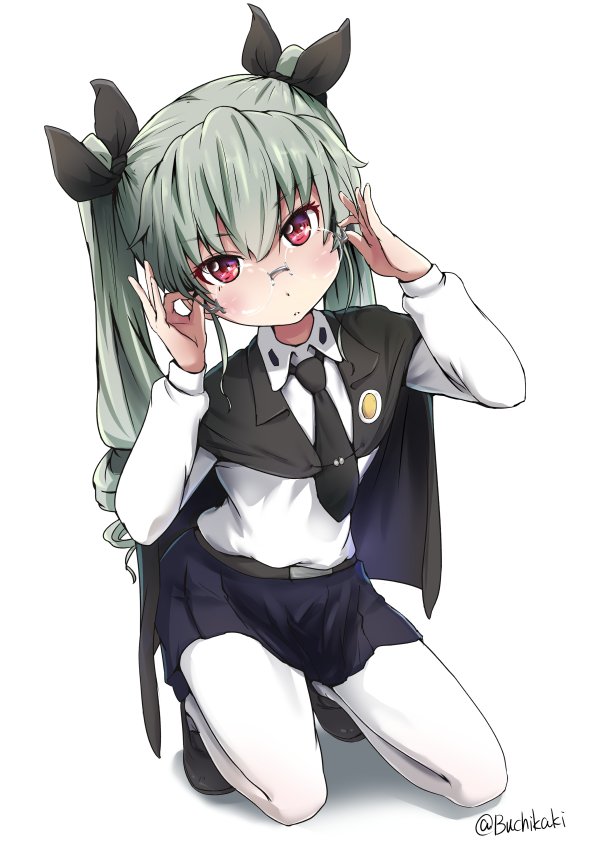 1girl, adjusting_eyewear, anchovy, anzio_school_uniform, bangs, belt, black_belt, black_cape
