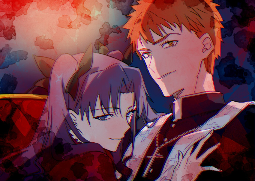 1boy, 1girl, black_hair, blue_eyes, couple, emiya_shirou, fate/hollow_ataraxia, fate/stay_night