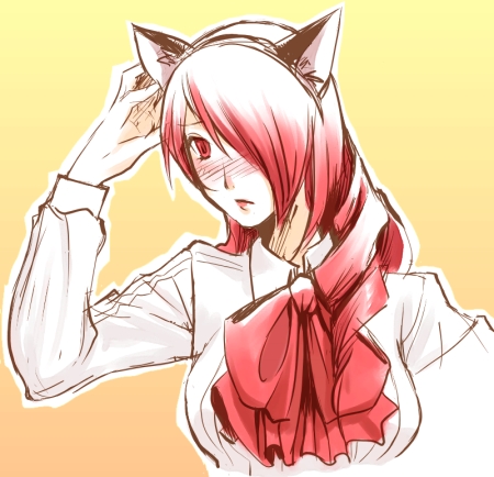 blush, cat_ears, hair_over_one_eye, hirose_wataru, kirijou_mitsuru, lowres, persona, persona_3, red_hair, redhead, ribbon, ribbons