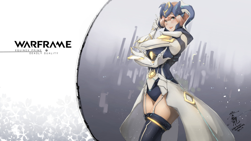 1girl, absurdres, black_legwear, blonde_hair, bodysuit, commentary, equinox, equinox_prime