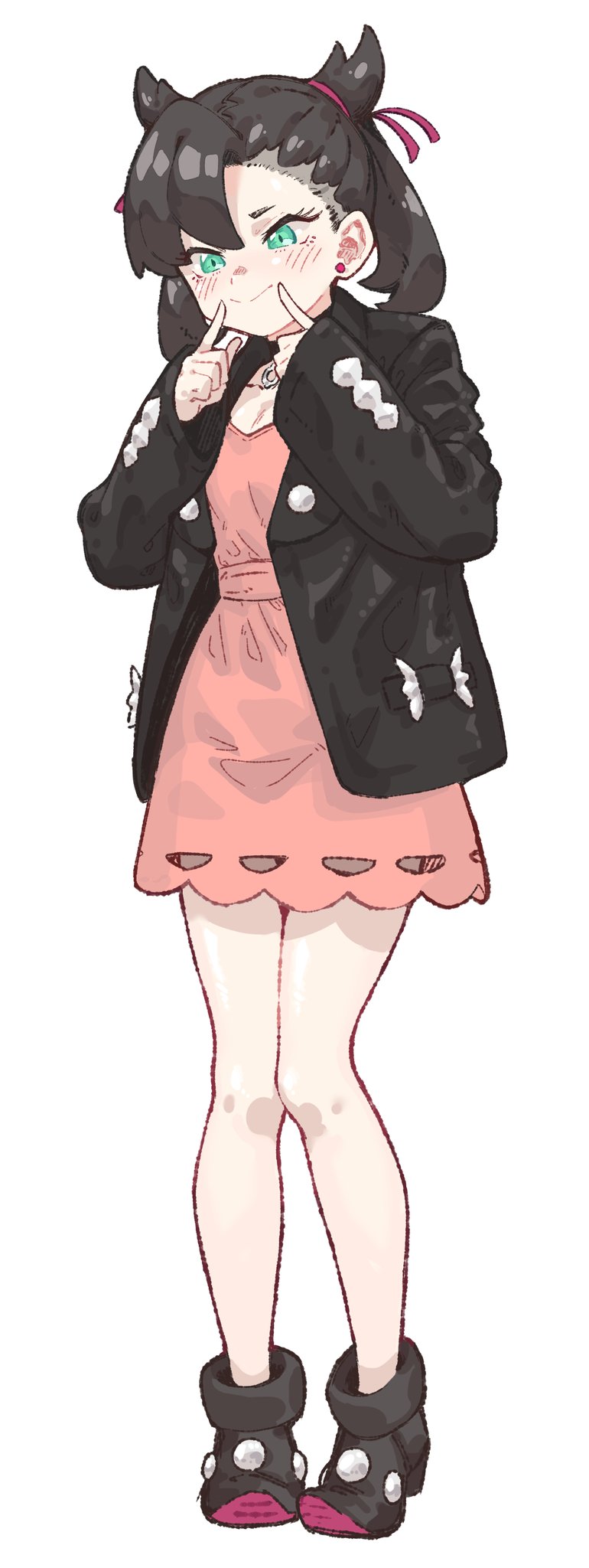 1girl, aqua_eyes, asymmetrical_bangs, asymmetrical_hair, bangs, black_hair, black_jacket, black_nails