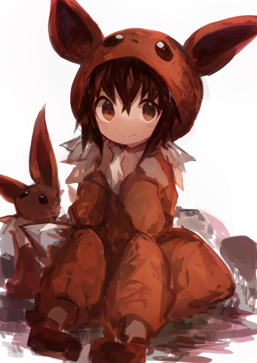 1girl, absurdres, bangs, blush, brown_eyes, brown_footwear, cosplay, eevee