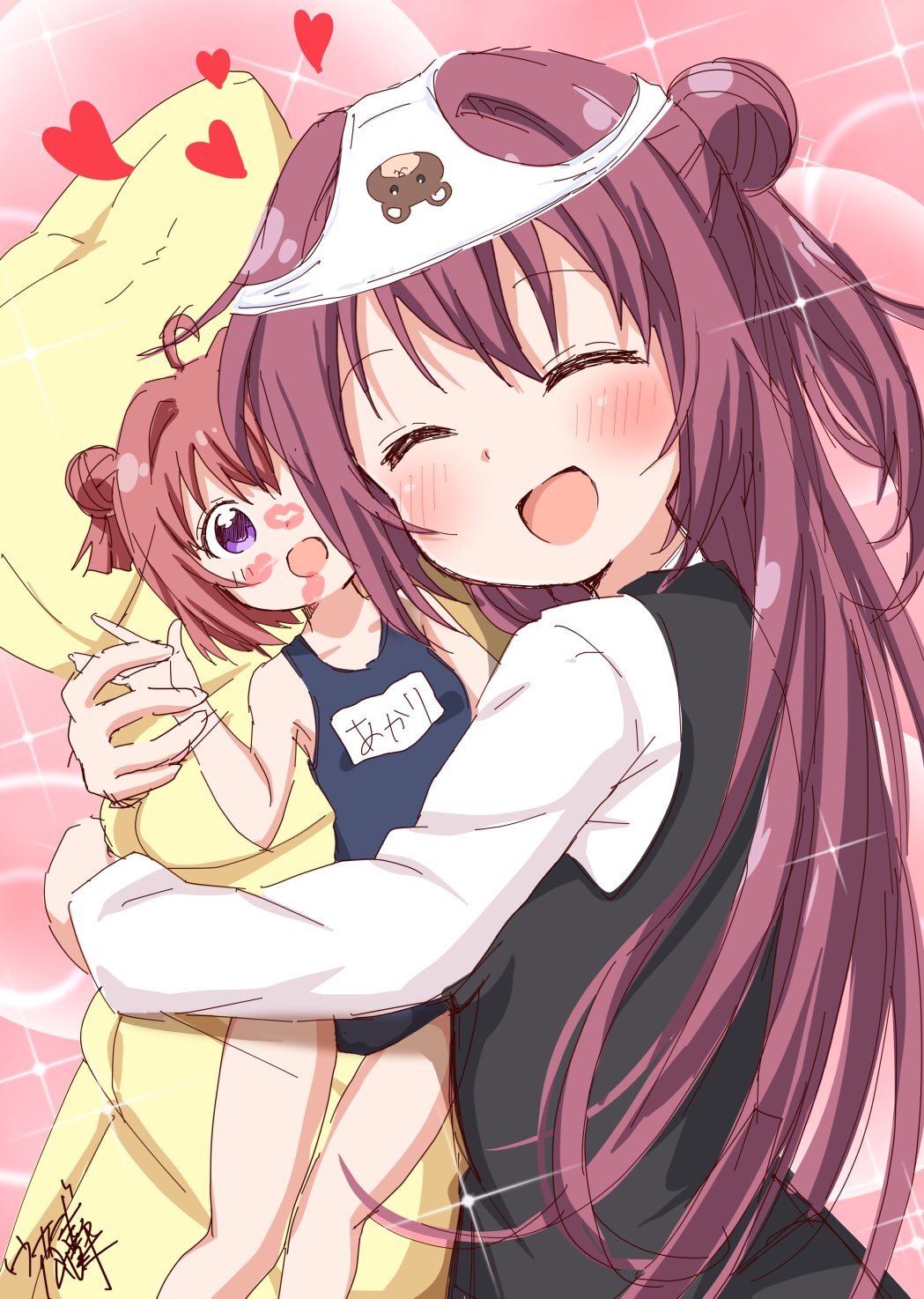 1girl, ^_^, ahoge, akaza_akane, akaza_akari, blush, closed_eyes, collarbone