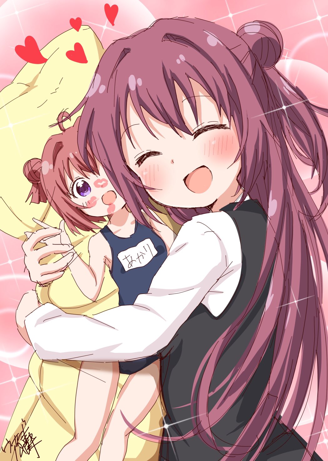 1girl, ^_^, ahoge, akaza_akane, akaza_akari, blush, closed_eyes, collarbone